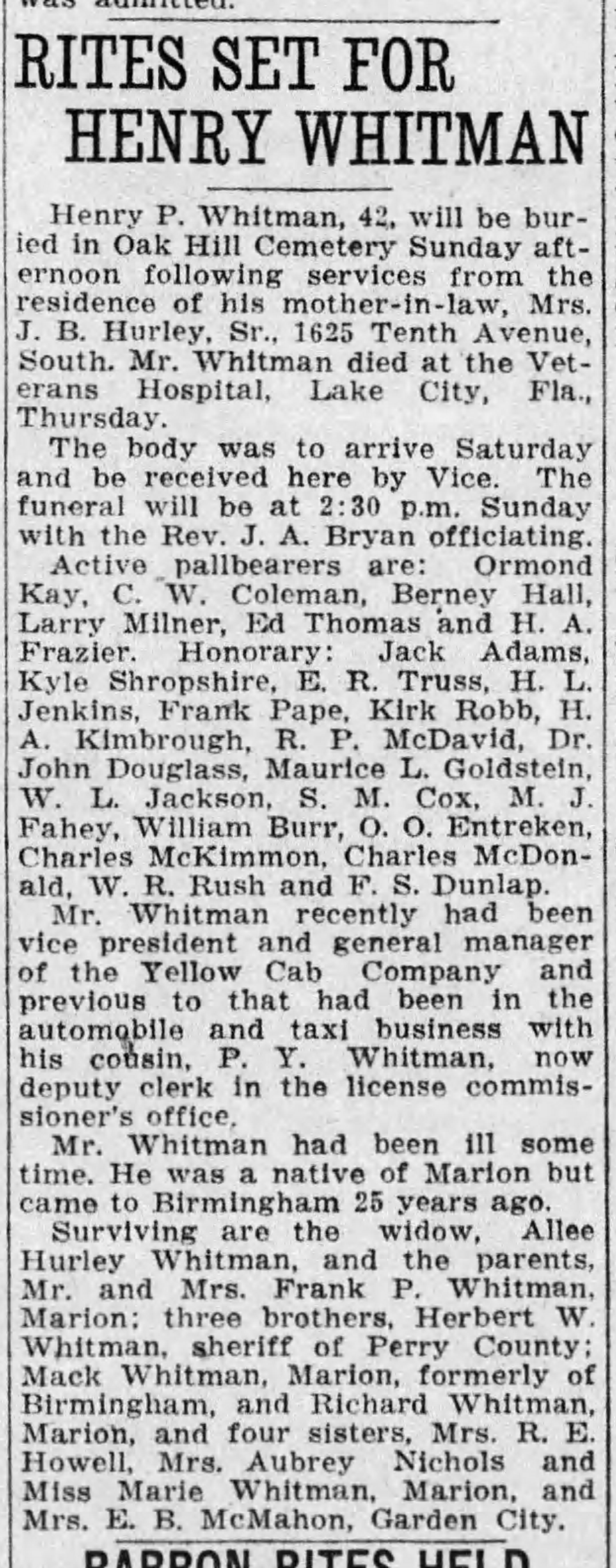 Henry Whitman obituary